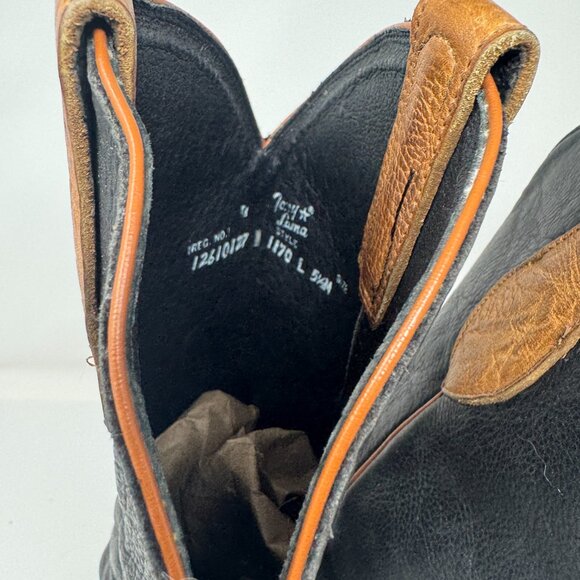 Tony Lama Brown Tan Black Leather Two Tone Tall Cowboy Boots US Size 5.5 - Picture 7 of 7
